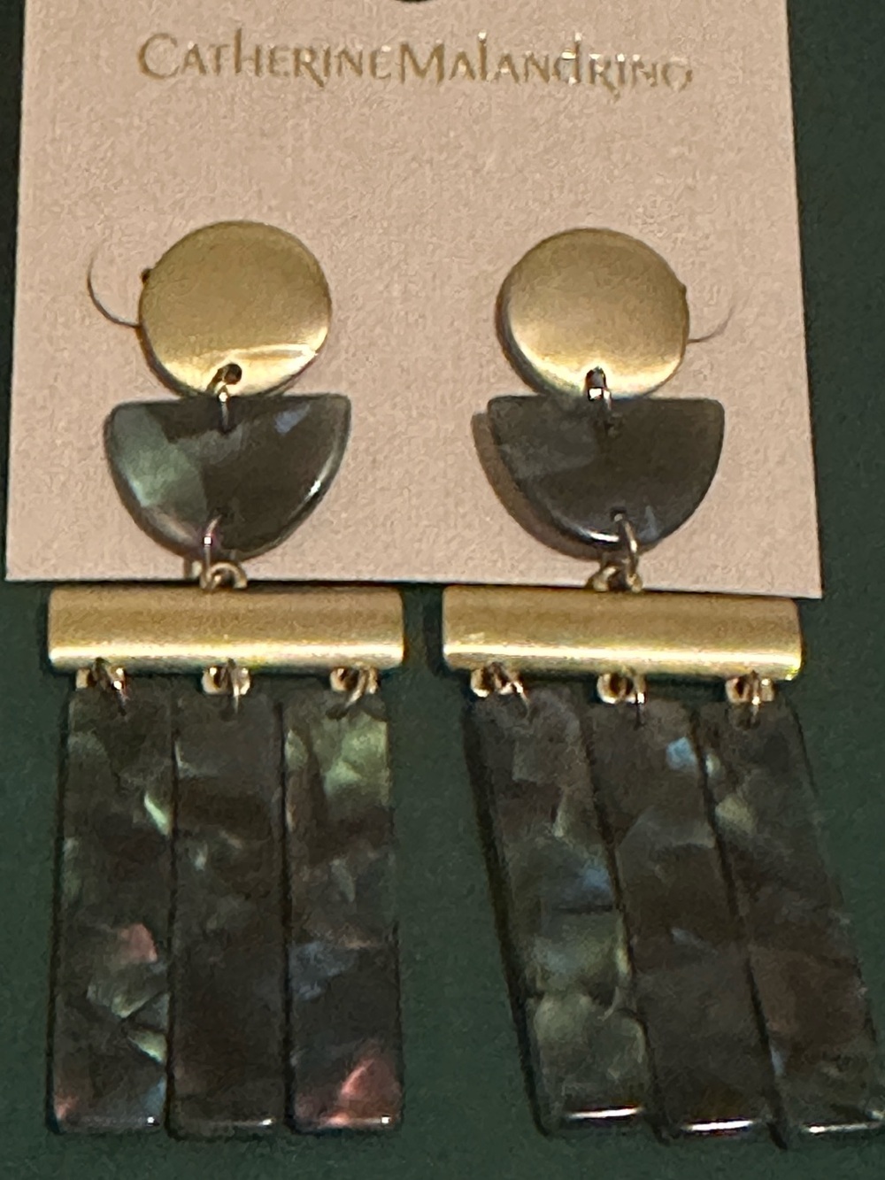 NWT Catherine Malandrino Green Iridescent Drop Earrings. 3” L x 1 1/4”W.